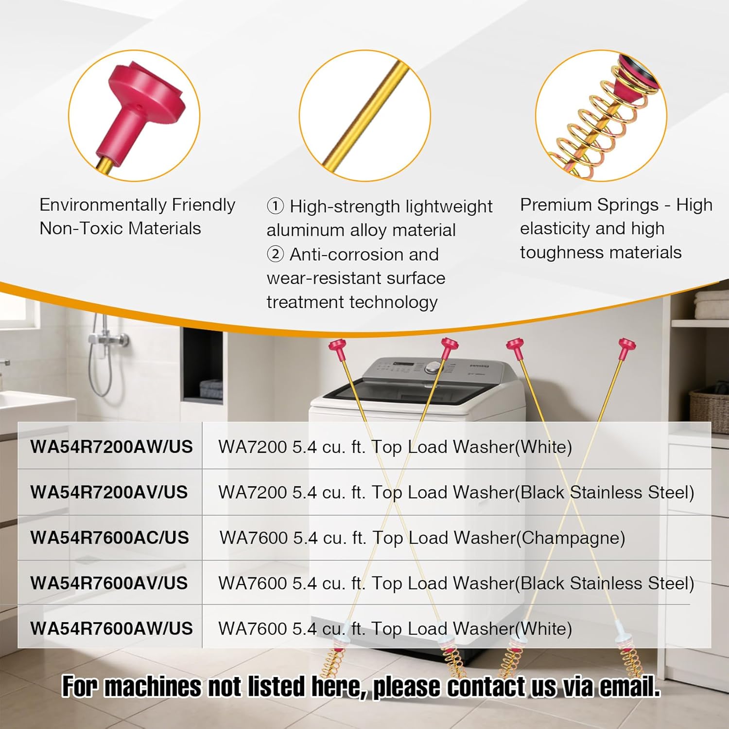 DC97-16350V Washer Suspension Rods(27.6in) for samsung Washer, Replacement for samsung Washer WA54R7200AW/US WA54R7600AC/US WA54R7200AV/US Suspension Rods, WA54R7600AV/US WA54R7600AW/US Rods